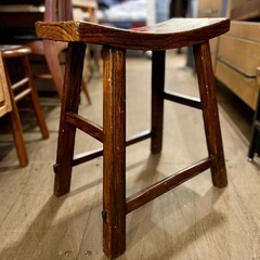 スツール 古家具 木製 アンティーク 調 ヴィンテージ 調 無垢材 花台 腰掛け 椅子 小型 ベンチ 玄関 和家具 チェア イスの画像