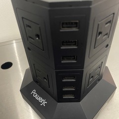 電源タップタワー式 USB×6 コンセント8個 雷ガード 過負荷保護 ブラック の画像