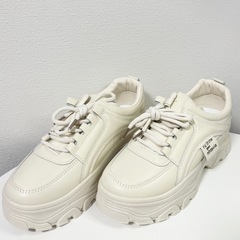 厚底スニーカー レディース ベージュ ダッドスニーカー 24cm 厚底 5cm ホワイトの画像