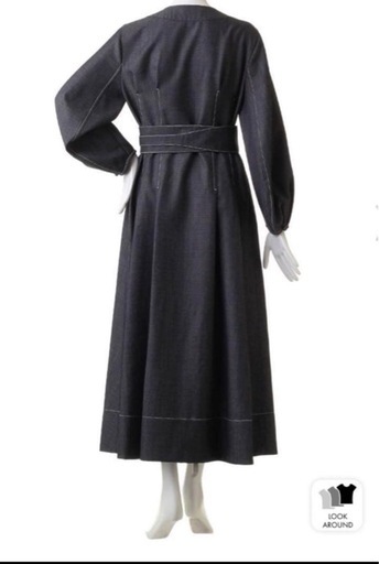 ebure エブール ウールロングワンピース デニム キーネックデザイン