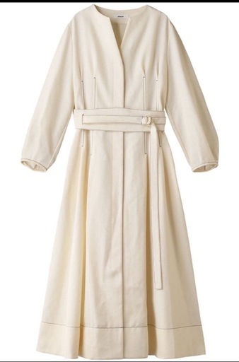 ebure エブール ウールロングワンピース デニム キーネックデザイン