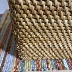 M703　無印良品 ラタンバスケット 収納ボックス フタ付 角型の画像