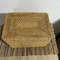 M704　無印良品 ラタンバスケット 収納ボックス フタ付 角型 の画像