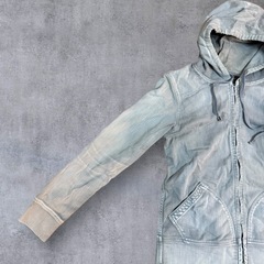 【美品】ヤヌーク ジップパーカー デニム ダメージ加工 グレイ S 男女兼用の画像