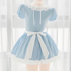 【美品】メイド服 エプロン コスプレ ミニ丈 水色 甘ロリ メイド ワンピース クラシカルの画像
