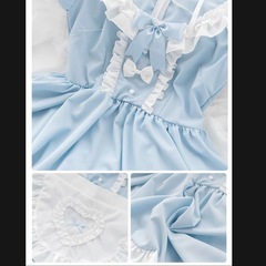 【美品】メイド服 エプロン コスプレ ミニ丈 水色 甘ロリ メイド ワンピース クラシカルの画像