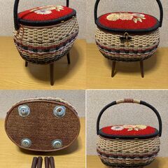 交渉中です！【中古/昭和レトロ/お引取限定】■脚付きソーイングバスケット■幅400mm×奥行300mm×高さ340mm■の画像