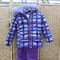 スキーウエア SNOUZ 7歳 125cmくらい パープル 紫 上下セット スキーウェア つなぎ 雪遊び ジャケットチェック柄 スキー 通学に 札幌市 西野店の画像