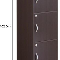 Kuroshio 鍵付き3段ボックス 木目調ブラウン扉付き 美品 クロシオ 貴重品収納キャビネット シンプルデザイン収納ボックス完成品の画像