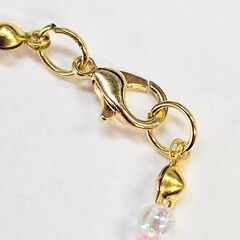 ハンドメイド ピンク×クリアビーズ ブレスレット 22cm ハートチャーム 可愛い 大人可愛い アクセサリーの画像