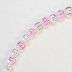 ハンドメイド ピンク×クリアビーズ ブレスレット 22cm ハートチャーム 可愛い 大人可愛い アクセサリーの画像