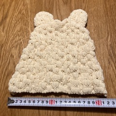 クリーム色 耳付き ベビー帽子　プール　水泳の画像