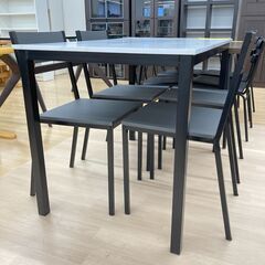 A-979【リユースのサカイ野々市店】ジモティ来店特価‼ 4人用ダイニングセット 大理石風 ブラック×ホワイト クリーニング済みの画像