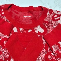 【希少 レア】 　シュプリーム Supreme スウェット トレーナー Scatter Text Crewneck レッド 赤 総柄 アルファベット ロゴ Tシャツ L コットン 綿 100％ 19awの画像