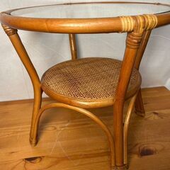 ラタン ガラステーブル 昭和レトロ インテリア 当時物 籐 アンティーク 丸 ラタン ガラステーブル 昭和 レトロ 籐 インテリア アンティーク 丸