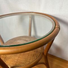 B409】籐 /ラタンテーブル サイドテーブル 丸テーブル 籐 昭和レトロ