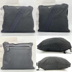 PRADA プラダ ショルダーバッグ サコッシュ テスートナイロン サフィアーノレザー 本革 ブラック 黒色 トライングル 三角ロゴプレート A4収納可能 クロスボディー 斜めがけ 肩掛けの画像