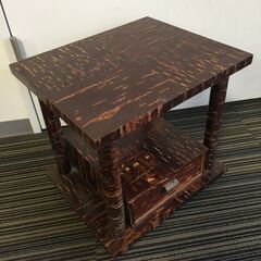 ○樺細工 物置台 花瓶台 サイズ30×36×36㎝  キャスター 引き出し付 和風 インテリア 和室 コレクション 木製 工芸 中古品(NF251225)560-9-②(45)の画像