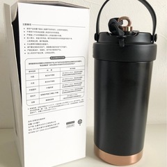 【未使用品】HEYCOOLBY ヘイクールビー セラミックタンブラー 黒 真空二重構造 500ml ハンドル付き 蓋付き ストロー付属 食器の画像