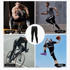 スポーツタイツ メンズ L ブラック 3枚　吸汗速乾 インナータイツ 9分丈の画像