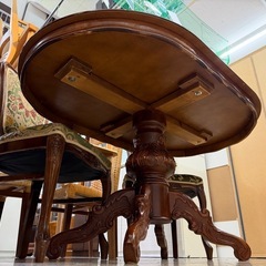 【愛品館 江戸川店 】アンティーク調 象眼模様ダイニングテーブル5点セットの画像