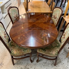 【愛品館 江戸川店 】アンティーク調 象眼模様ダイニングテーブル5点セットの画像