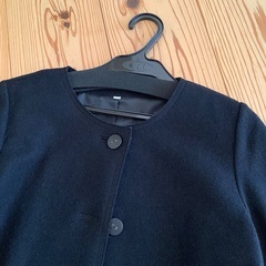 無印　ノーカラーコート　圧縮ウール　ブラック　黒　used サイズＳの画像