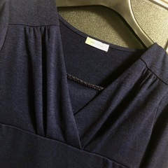 LUI JANNE ルイジャンヌ Vネック 婦人 M 長袖 薄手 トップス ネイビーの画像