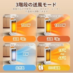 新品 セラミックヒーター 最強モデル 超音波加湿機能 人感センサー付き 自動首振の画像