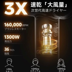 ドライヤー 大風量 5億高濃度マイナスイオン 静電気抑制 静音4段階調節 PSEの画像