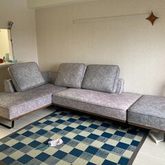 L字型 大型カウチソファ3点セット｜グレー｜右カウチ｜クッション付きの画像