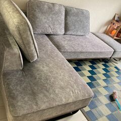 L字型 大型カウチソファ3点セット｜グレー｜右カウチ｜クッション付きの画像