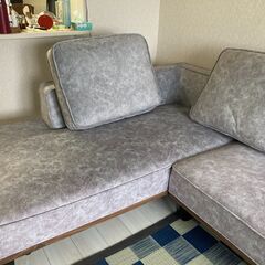 L字型 大型カウチソファ3点セット｜グレー｜右カウチ｜クッション付きの画像