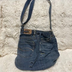 デニム リメイク巾着ショルダーバッグの画像
