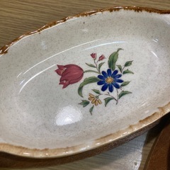 花柄 楕円形 小皿 木製プレート　2枚セット 陶器製 レトロの画像