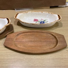 花柄 楕円形 小皿 木製プレート　2枚セット 陶器製 レトロの画像