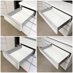 【超美品‼️】定価28万♪ 松田家具 118cm幅キッチンカウンター 食器棚 ミドルレンジボード 収納家具 艶あり木目調ホワイト♪の画像