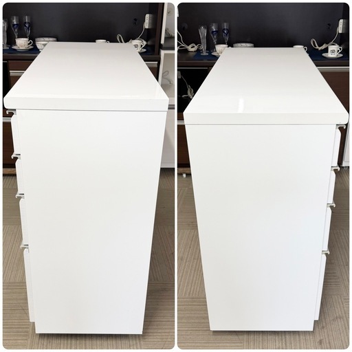 【超美品‼️】定価28万♪ 松田家具 118cm幅キッチンカウンター 食器棚 ミドルレンジボード 収納家具 艶あり木目調ホワイト♪