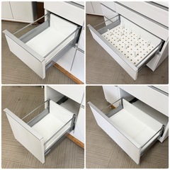 【超美品‼️】定価28万♪ 松田家具 118cm幅キッチンカウンター 食器棚 ミドルレンジボード 収納家具 艶あり木目調ホワイト♪の画像