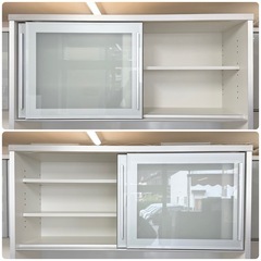 【超美品‼️】定価30万♪ 松田家具  118cm幅キッチンボード 食器棚 収納家具 艶あり木目調ホワイト♪の画像