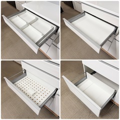 【超美品‼️】定価30万♪ 松田家具  118cm幅キッチンボード 食器棚 収納家具 艶あり木目調ホワイト♪の画像