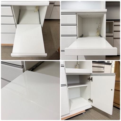 【新品同様‼️】高級 松田家具 140cm幅キッチンボード艶あり木目調ホワイト 超美品‼️】定価21万♪ 高級 松田家具 140cm幅キッチンボード 大理石調