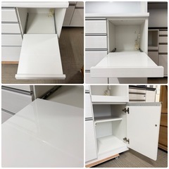 【超美品‼️】定価30万♪ 松田家具  118cm幅キッチンボード 食器棚 収納家具 艶あり木目調ホワイト♪の画像