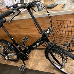 【SALE！防犯登録無料！】6段変速　20インチ折りたたみ自転車　ブラックの画像