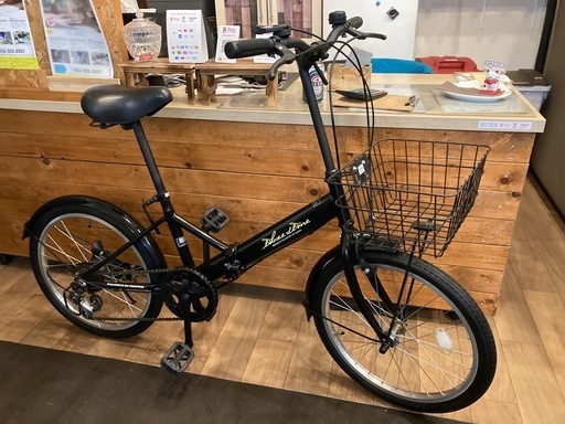 SALE！防犯登録無料！】6段変速20インチ折りたたみ自転車ブラック (猫