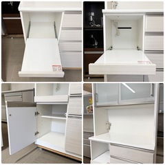 【超美品‼️】定価109,900円♪ ニトリ 100cm幅キッチンボード(Nポスティア100KB) 食器棚 収納家具 艶あり木目調ホワイト♪の画像