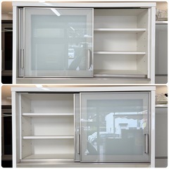 【超美品‼️】定価109,900円♪ ニトリ 100cm幅キッチンボード(Nポスティア100KB) 食器棚 収納家具 艶あり木目調ホワイト♪の画像