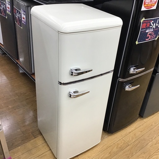 #L-49【ご来店頂ける方限定】オーヤマのレトロ調2ドア冷凍冷蔵庫です