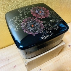 箱付き 和モダン 黒塗り 二段重｜19cm｜お正月・来客用にの画像