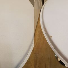 昇降式 カウンターテーブル ラウンドテーブル 円形 フリーテーブル 合皮 ホワイト 参考価格8000円◆横幅63cm奥行67.5～92cm高さ50cm◆買取帝国 朝霞店 配達可能の画像